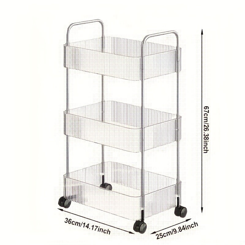 3/4 Tier Rolling Storage Cart with Hanging Storage Boxes, Multifunctional Utility Cart, Acrylic Material & Modern Minimalist Transparent Design, Alloy Frame Handle & 360° Rotating Silent Roller, Snack Cart for Dorm, Bathroom, Bar, Kitchen
