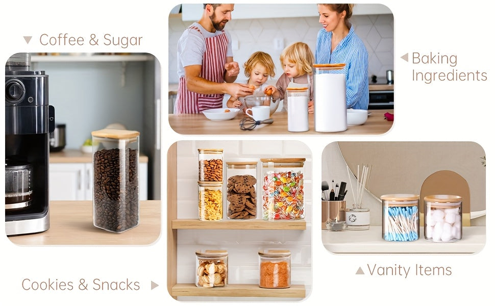 Modern 80oz Airtight Storage Jar Set – clear reusable pantry storage, Square Glass Jars With Bamboo Lids - 80oz X1 42oz X2 27oz X2 Airtight, designed for American homes, daily convenience and practical gifting