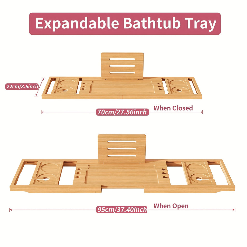 Sturdy And Durable Bathtub Tray, Made Of Wood. The Bath Table Tray Is Adjustable. The Bathtub - Specific Bath Caddy Tray Ensures Hassle - Free Storage. A Thoughtful Gift for Her.