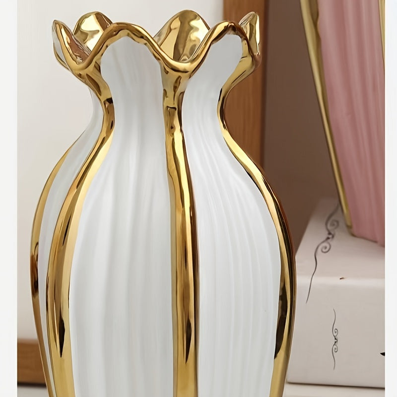 Contemporary Electroplated Decorative Ceramic Vase for Elegant Flower Arrangements in The Living Room