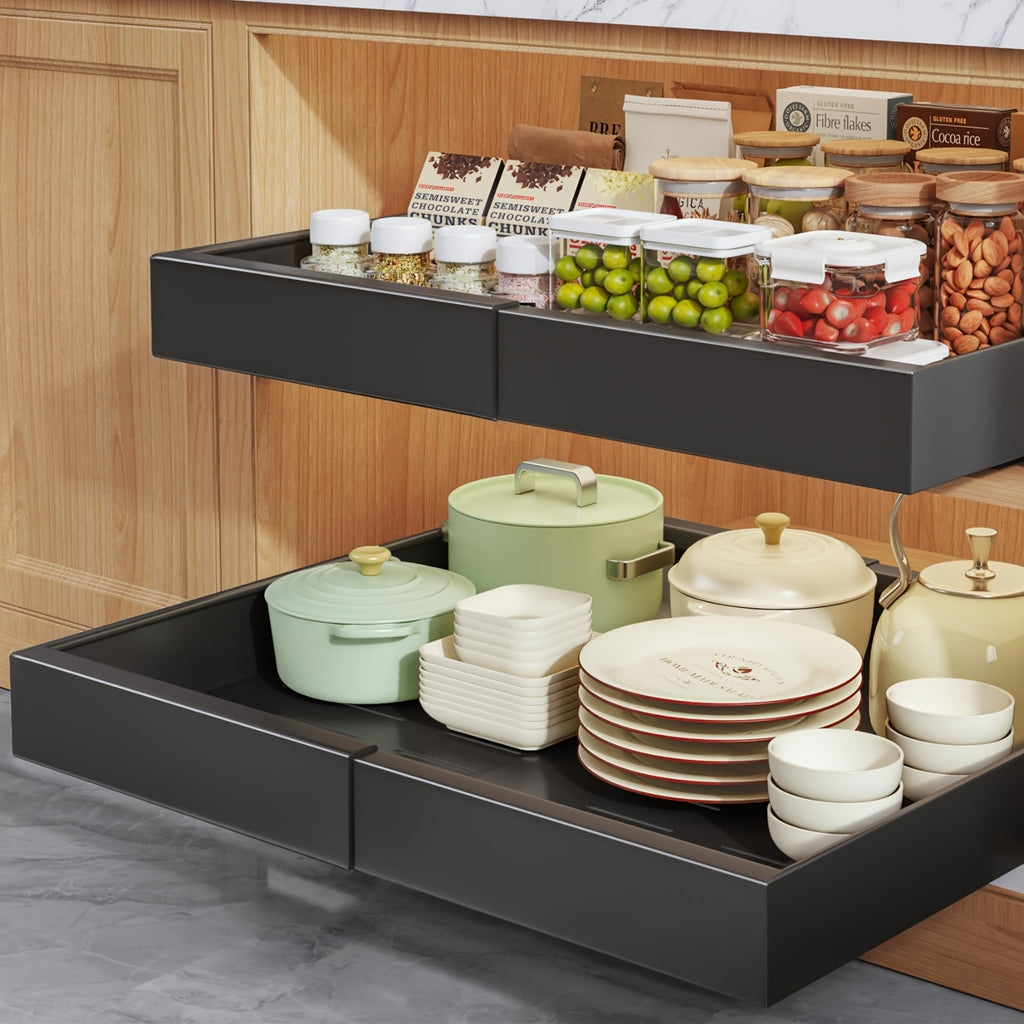 Easy-Access Pull-Out Cabinet Organizer – smooth-access cabinet organization, Set of 4 Sturdy Carbon Steel Sliding Storage Organizers for Kitchen Cabinets Featuring Expandable, designed for American homes, daily convenience and practical gifting