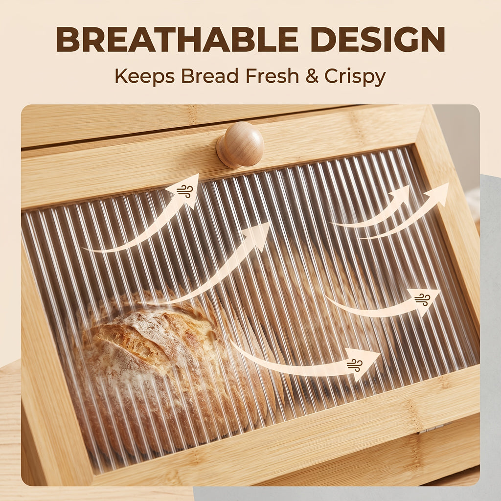 Versatile Countertop Bread Storage Box – fresh-bread countertop organization, 2-Tier Bamboo for bread Box Roll-Top Doors No Cross Flavor Natural Bamboo Countertop Food, designed for American homes, daily convenience and practical gifting