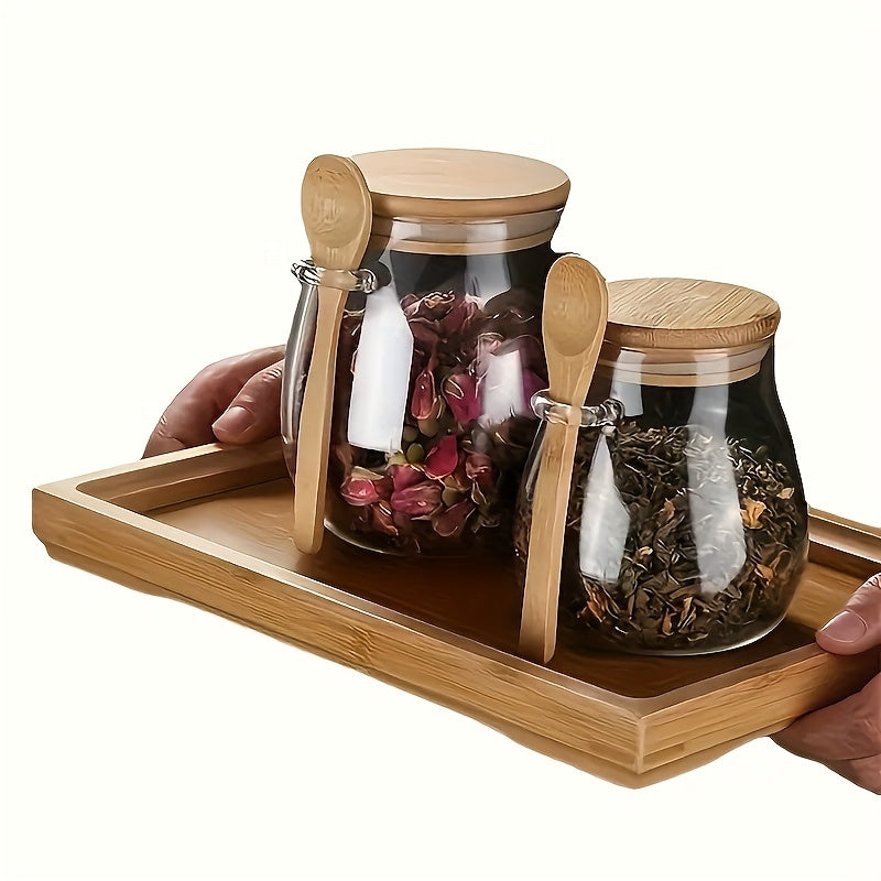 2pcs Set Sealed Glass Storage Jar with Spoon, Reusable Flip Top Round Container, Hand Wash Multipurpose for Coffee, Sugar, Tea, Salt, Candy, Spices - Ideal for Home, Restaurant, Food Trucks