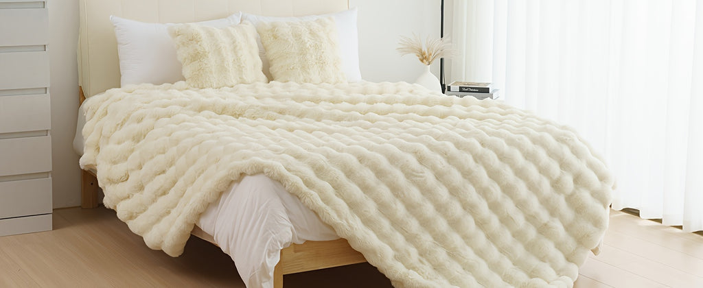 Throw Blanket – 1pc Orhopui Faux Rabbit Fleece Blanket, Soft Warm Throw Blanket, For Bedroom Guest