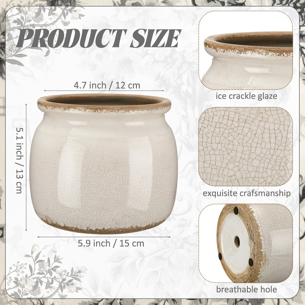 Modern Ceramic Flower Vase – tabletop floral display and modern home decor, Ninehaoou Vintage Planter Large Ceramic Plants Pot Pure Beige Vintage Crack Cottage, designed for American homes and practical gifting