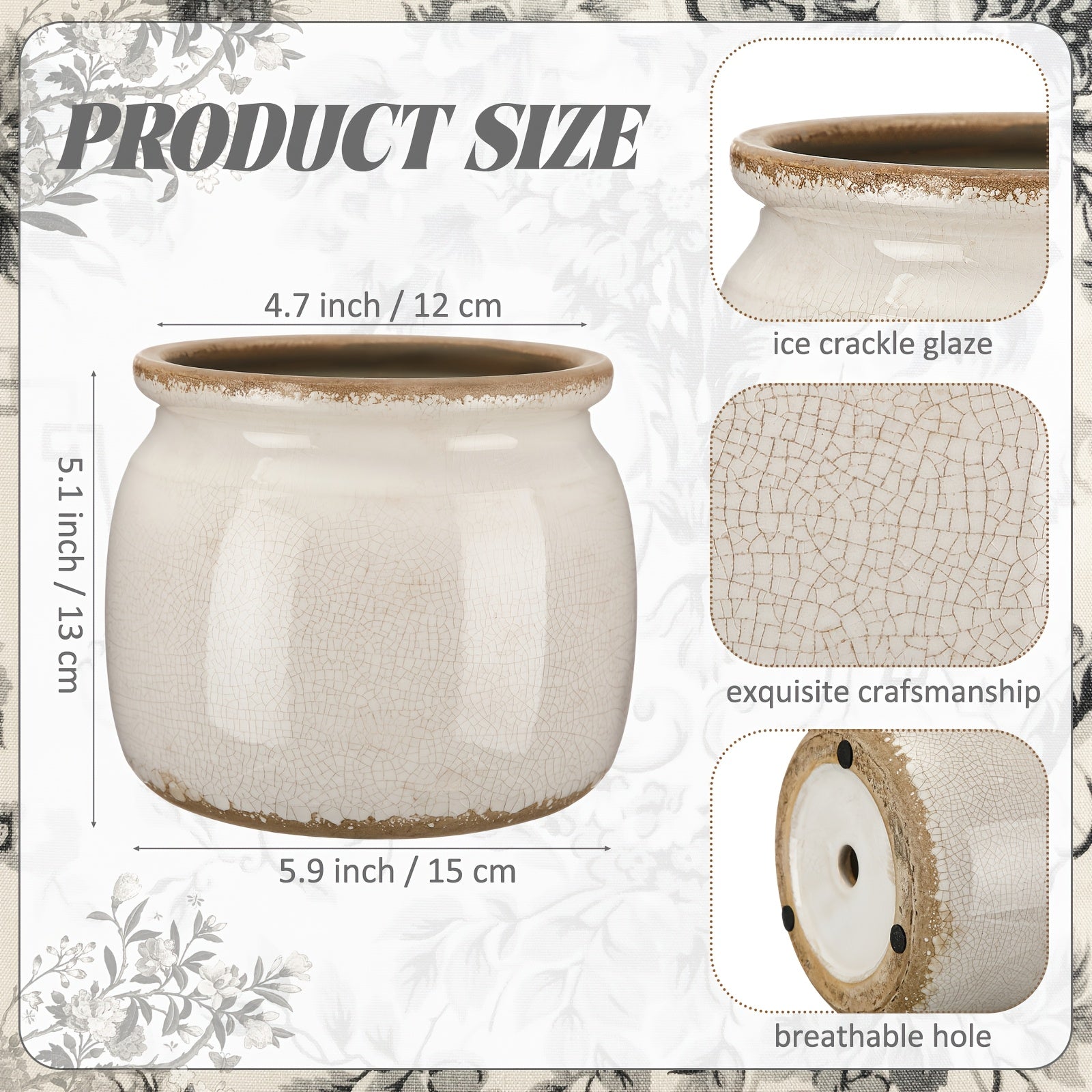Modern Ceramic Flower Vase – tabletop floral display and modern home decor, Ninehaoou Vintage Planter Large Ceramic Plants Pot Pure Beige Vintage Crack Cottage, designed for American homes and practical gifting