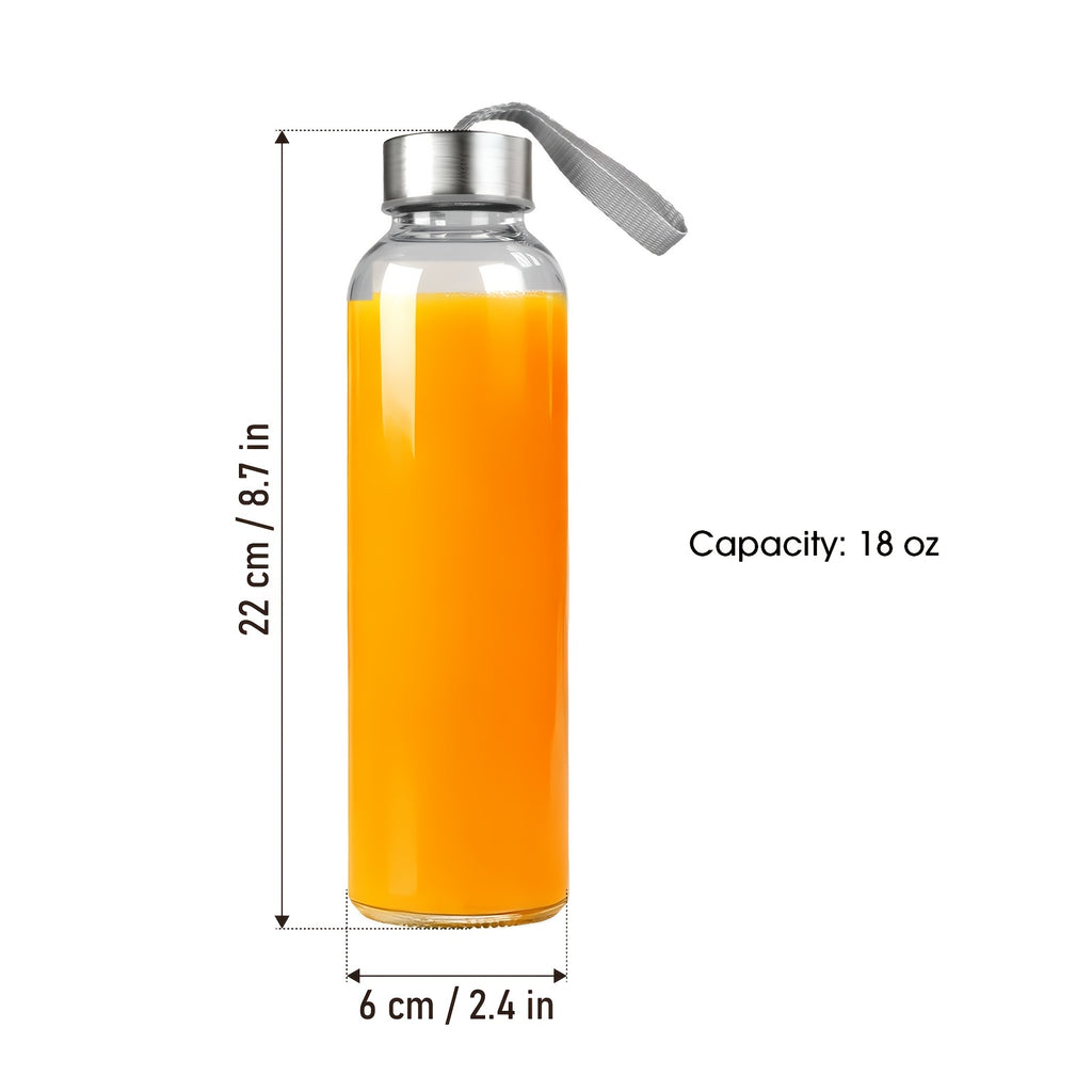 6/8pcs Glass Bottles with Lid, 18oz Clear Juice Bottles, Leakproof & Reusable Glass Bottle with Stainless Steel Cap-for Juice, Beverage, Refrigerator, Travel Use