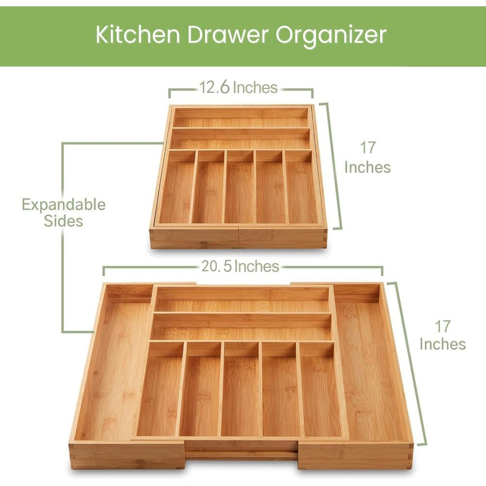 Premium Stackable Storage Drawer – smooth-access cabinet organization, Bamboo Drawer Organizer Expandable - Adjustable Silverware Tray Cutlery And Utensil Holder for Kitchen, designed for American homes, daily convenience and practical gifting