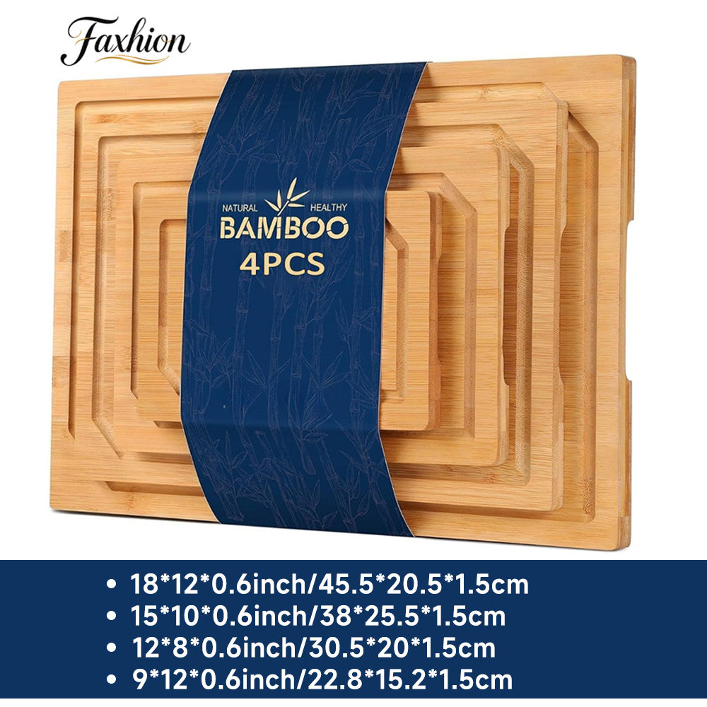 Set of Four Large Bamboo Cutting Boards, Featuring a Heavy-Duty Design with a Juice Groove, Ideal for Slicing Meat, Vegetables, And Cheese. Perfect for Family Gatherings, Parties, And As Gifts for Mother'S Day