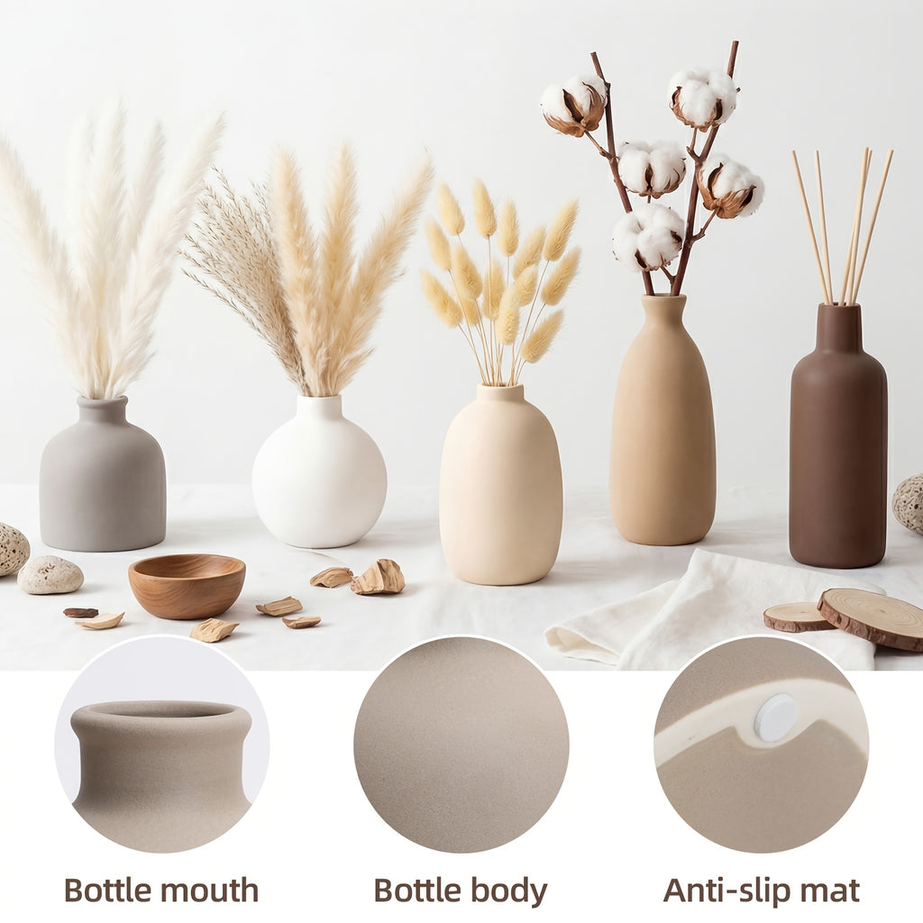 Decorative Vase – Set of 5 TOMNK Ceramic Vases, Rustic Farmhouse Pottery for Home Decor, Vintage Dec