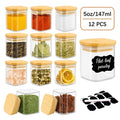 Compact 12pcs Glass Spice Jar Set – clear reusable pantry storage, 12pcs Spice Glass Jars Set with Labels 5oz 7oz 9oz Square Spice Jars with, designed for American homes, daily convenience and practical gifting