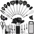 Kitchen Essential – 33pcs Silicone Kitchen Utensil Set | Heat-resistant, Suitable for Non-stick Cookware, Black Stainless Steel Handle, Includes Brush Set, Small Kitchen Tools, Ideal Father'