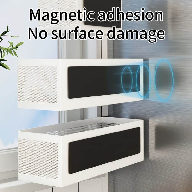 Multifunctional Magnetic Storage Basket Set - Heavy-Duty Carbon /Metal Shelf with Magnetic Base Suitable for Refrigerator, Washing Machine, Appliance-Specific Large Capacity Space-Saving Shelves, Kitchen & Laundry Room Organization (Not Shelf)