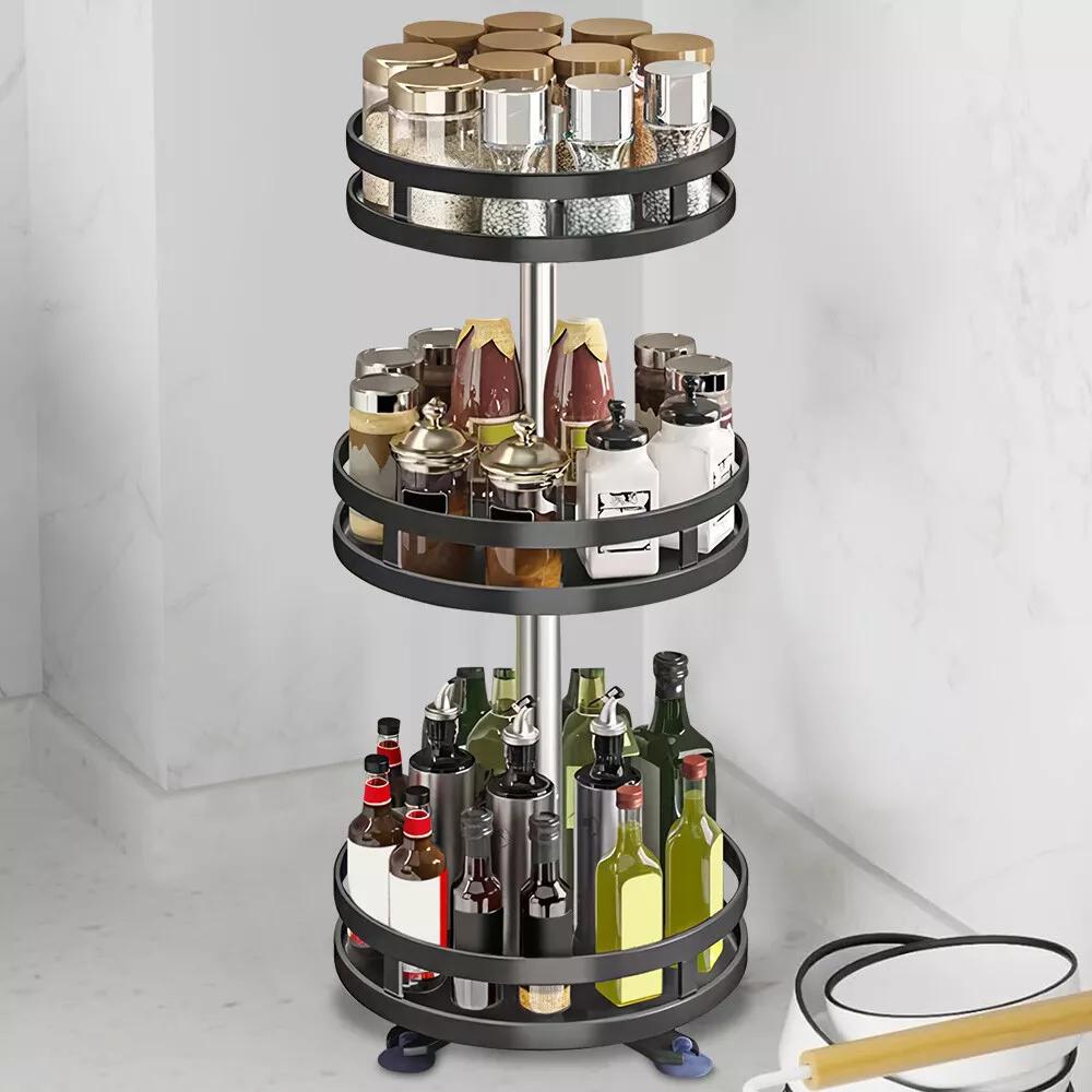 Kitchen Essential – Lazy Susan Organizer Spice Rack - 2 3 Tier Height Adjustable Spice Organization for Cabinet, Metal Seasoning Organizer Lazy Turntable Spice Organizer for Table Top Pantry