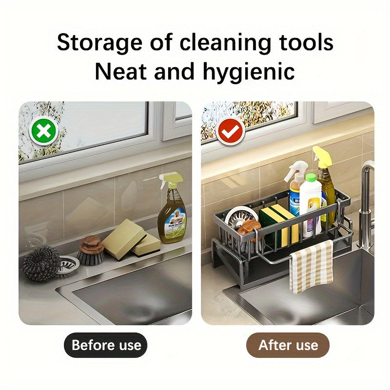 Kitchen Essential – Kitchen Sink Caddy with Drainage, Kitchen Sink Organizer with Removable Brush Holder, Sink Caddy with Drainage for Dishwashing Brush, Sponge, Soap And Scrubbing Additions