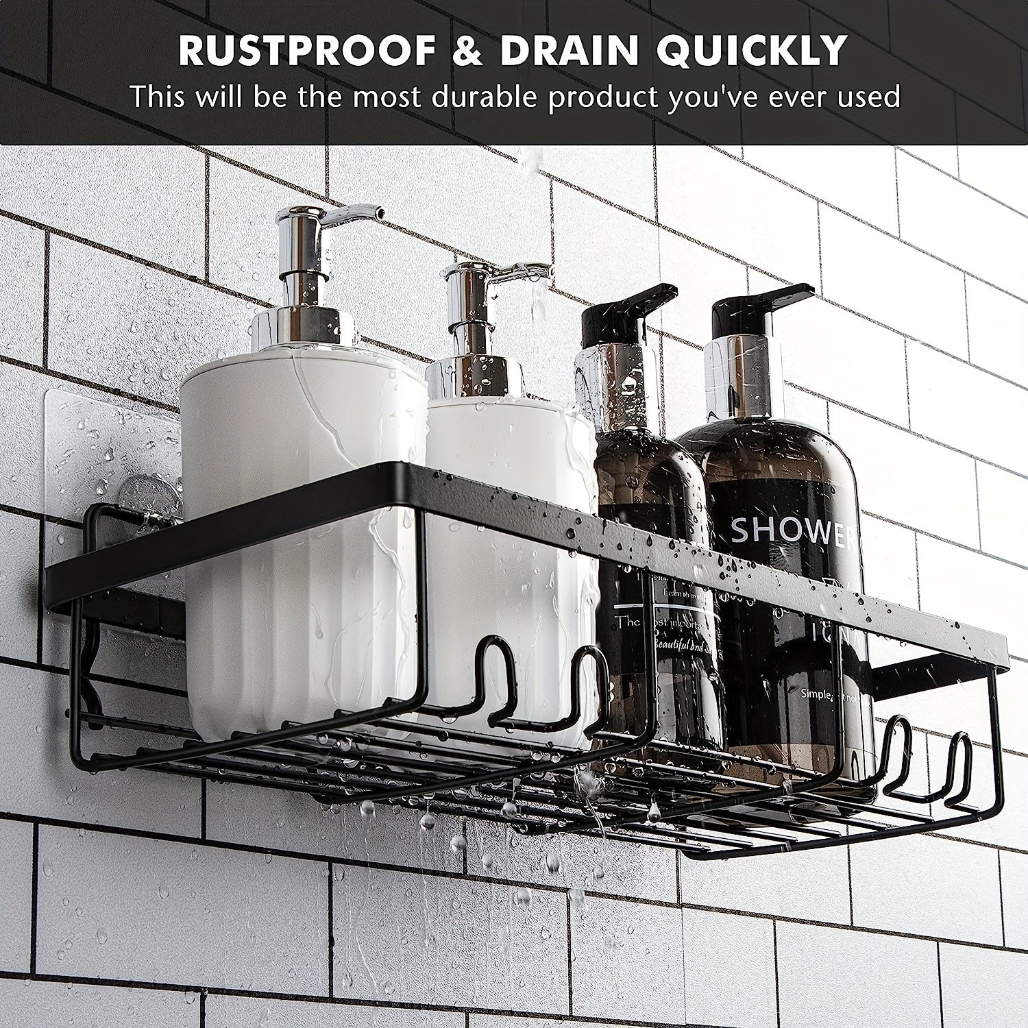 Bathroom Organizer – 5-Pack Adhesive Shower Caddy with Soap Holder - No Drill Rustproof Stainless Shower Shelves, Wall-Mounted Bathroom Organizer Suitable for Bathtub, Shower Enclosure - Spa