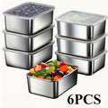 6pcs Stainless Steel Food Storage Containers with Lids - Leak-Proof, Stackable, BPA-Free Kitchen Organizer for Refrigerator, Office, School, Camping, Picnic - Dishwasher Safe, Reusable Square Metal Containers for Bread & More