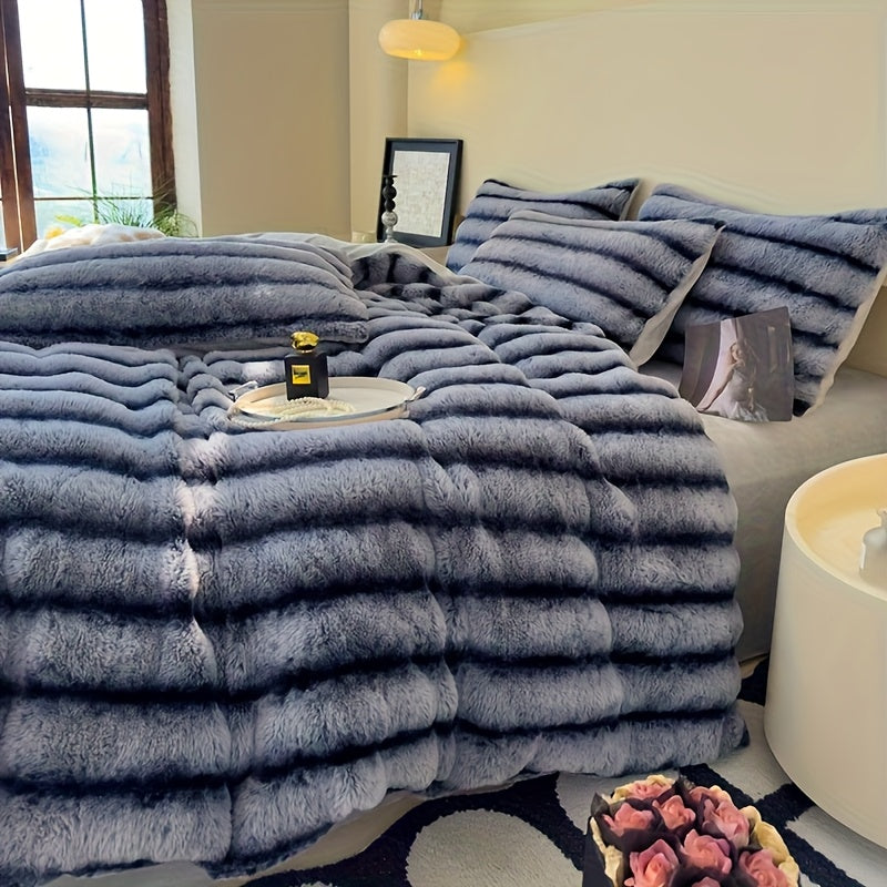 Throw Blanket – comfortable everyday home styling, Striped Luxurious Faux Rabbit Fur Throw Blanket
