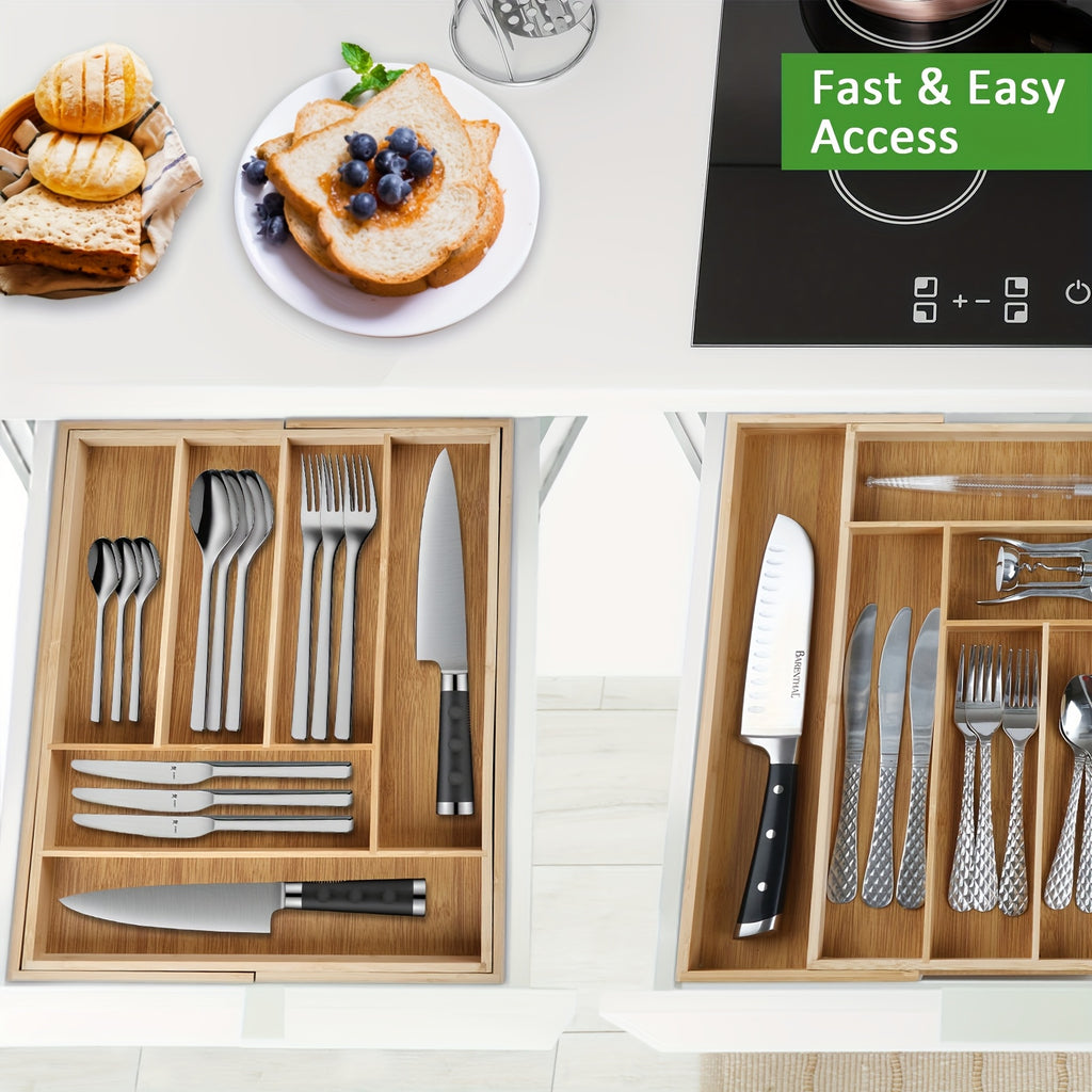 Smart 1pc Stackable Storage Drawer – smooth-access cabinet organization, 1pc Bamboo Expandable Drawer Organizer Adjustable Utensil Drawer Divider for Silverware And Flatware Bamboo, designed for American homes, daily convenience and practical gifting