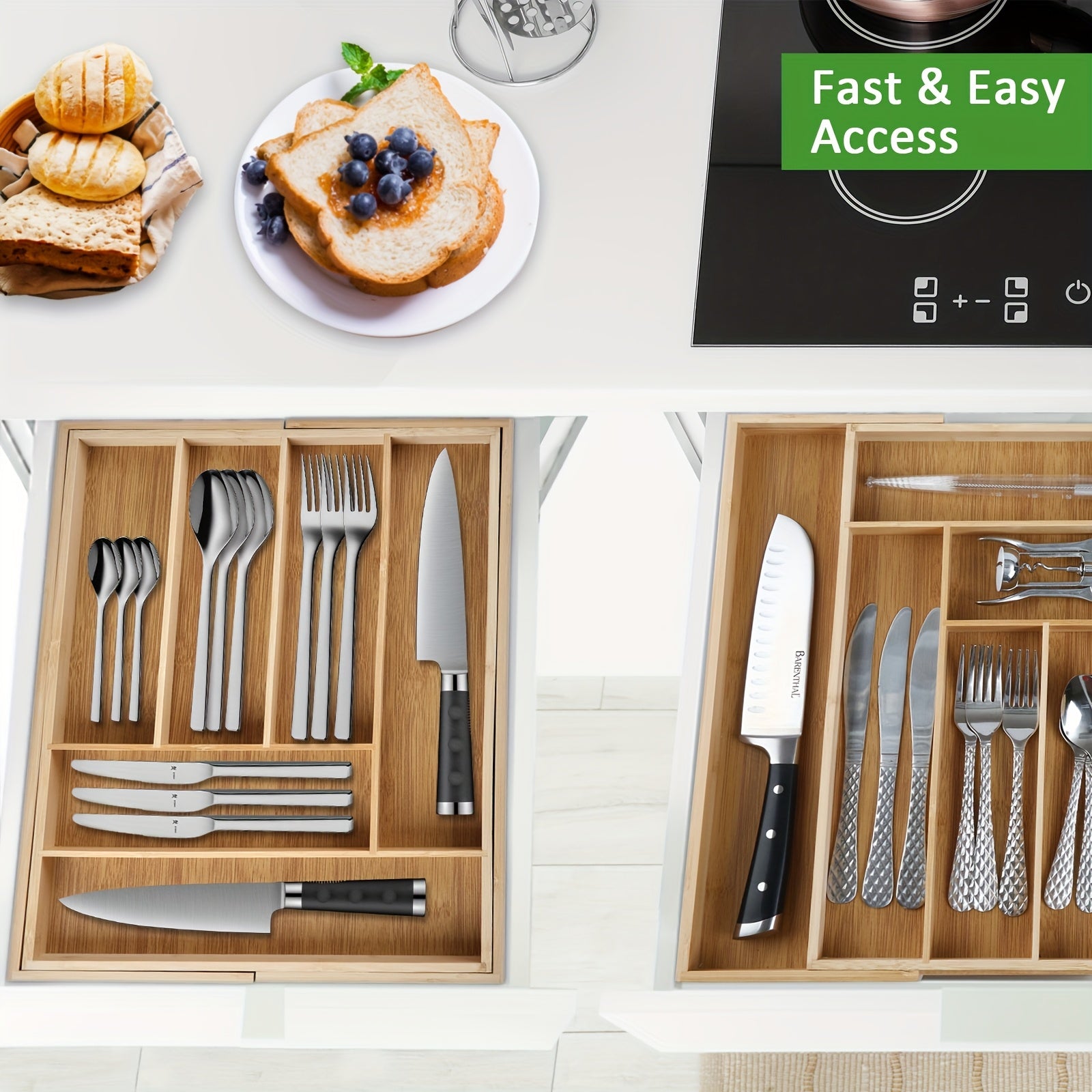 Smart 1pc Stackable Storage Drawer – smooth-access cabinet organization, 1pc Bamboo Expandable Drawer Organizer Adjustable Utensil Drawer Divider for Silverware And Flatware Bamboo, designed for American homes, daily convenience and practical gifting