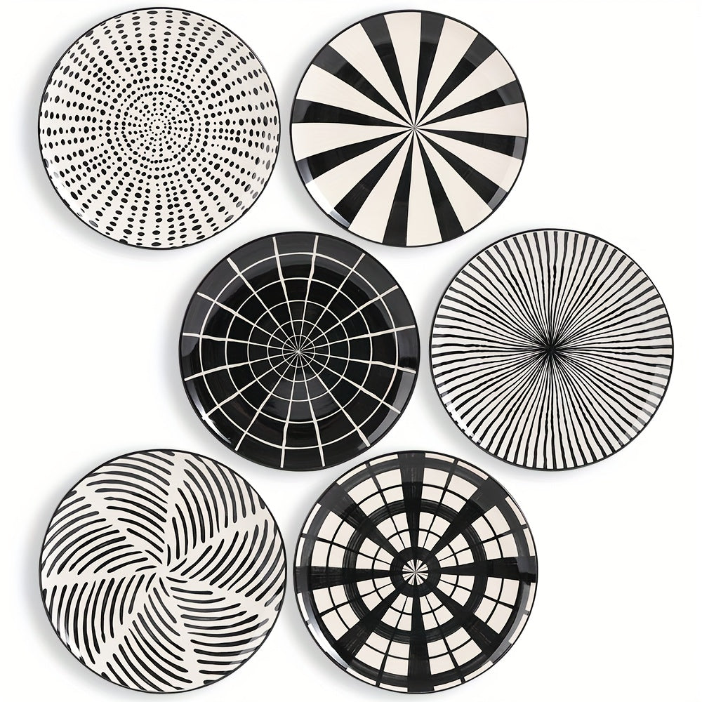 Premium Home Storage Organizer – space-saving everyday organization, of 6 Black And White Striped Ceramic Dinner Plates - Perfect for Salads Appetizers, designed for American homes, daily convenience and practical gifting