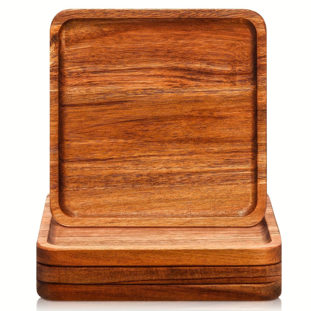 Heavy-Duty 4pcs Home Storage Organizer – space-saving everyday organization, 4pcs Wooden Plates 8 Inch Square Acacia Wood Charcuterie Board Wedding Dinner Serving Tray, designed for American homes, daily convenience and practical gifting
