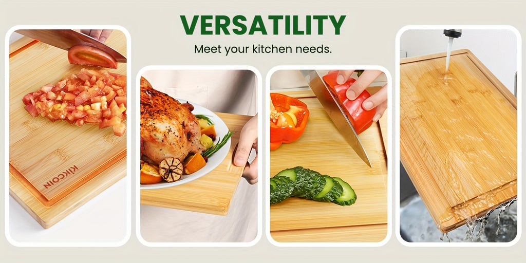 4pcs Oversized Bamboo Cutting Board, Equipped With Cutting Board Rack, Kitchen Gadgets, Juice Groove, Knife Friendly, Multifunctional Board, The Best Gift For Family, Friends And Relative. Memorial Day, Spring Essentials, Mother'S Day Gift