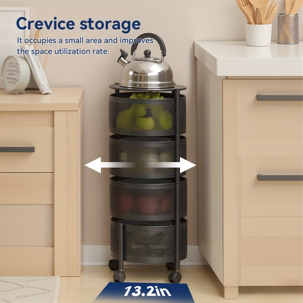Rotatable Multi-Layer Circular Storage Rack, Mobile Storage Cart, Round Floor-Standing Multi-Layer Rotatable Vegetable Basket Storage Rack, Practical Storage Rack, Storage Items File Rack, Perfect for Kitchen, Office, Bathroom, Living Room, Bedroom