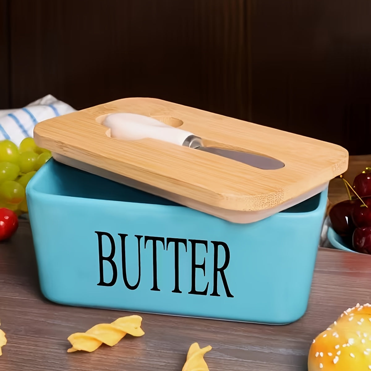 Kitchen Tools – covered refrigerator storage, 1pc Luxury Large Butter Dish with Lid - Ceramic Coun