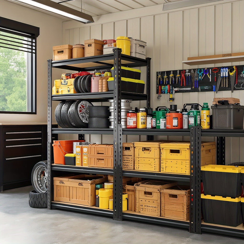 2000 Capacity Heavy-Duty 5-Tier Industrial Shelving Unit - Adjustable Height (72"/60") Black Metal Storage Rack with Open & Enclosed Shelves, Freestanding Garage, Pantry, Closet Organizer, Easy Assembly Utility Shelf with & Hammer, Utility Shelves