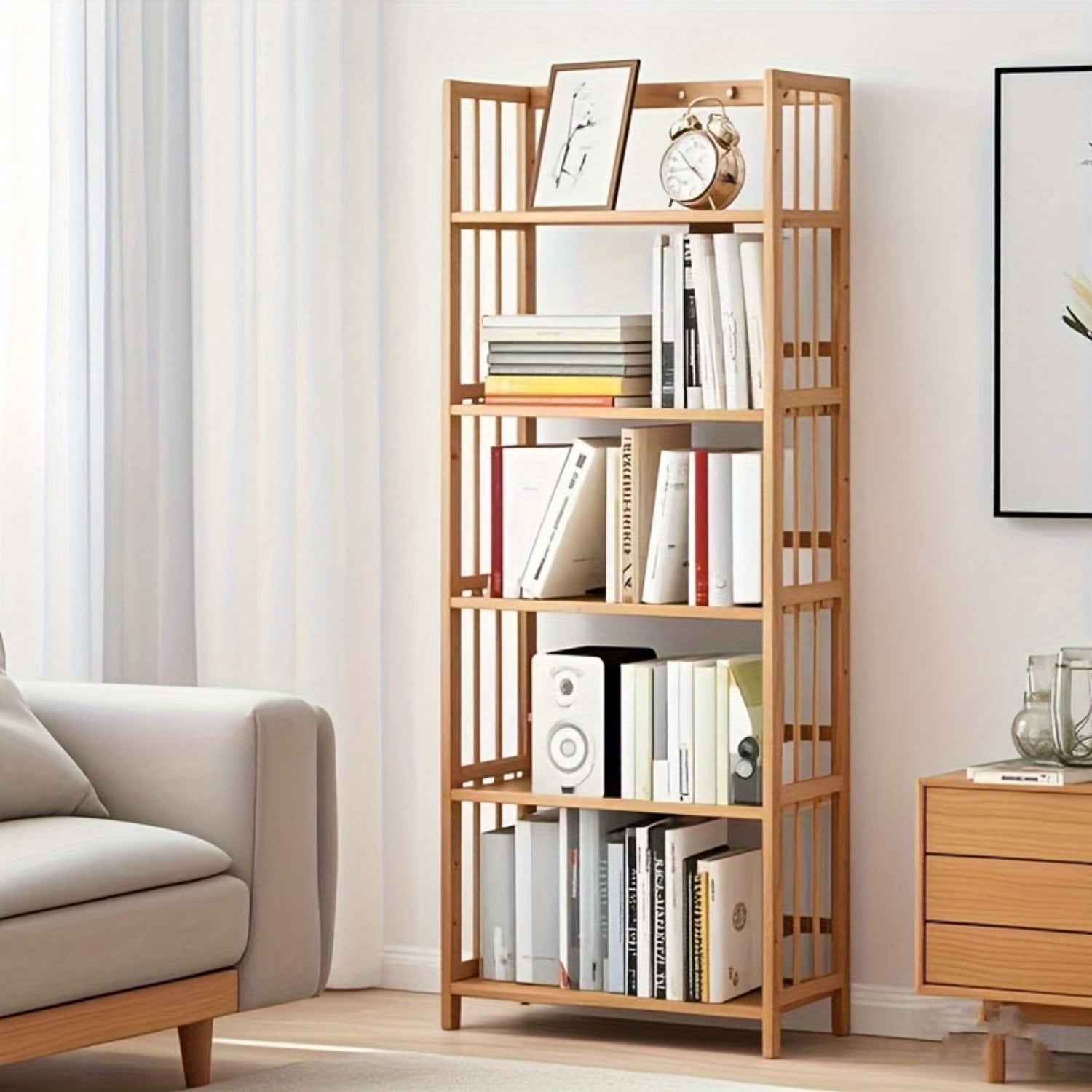 Home Storage Organizer – 5-Tier Multifunctional Bamboo Shelf, Space-Saving Bookshelf And Display Rack for Home Office, Storage Display Shelf, Nordic Minimalist Style, Quick And Easy Assembly