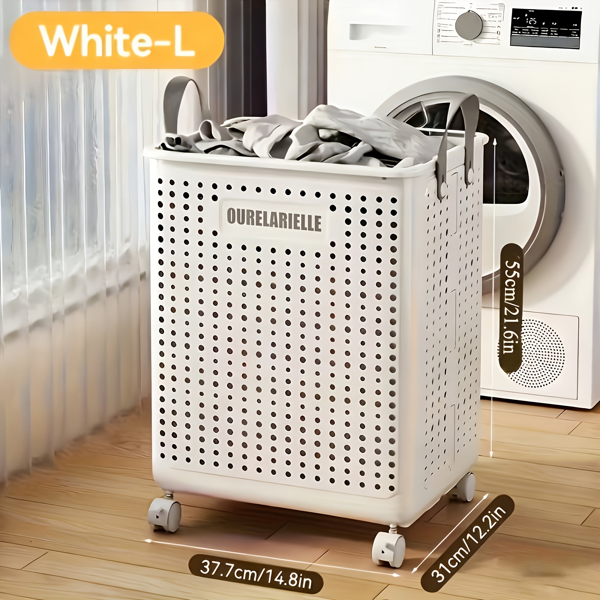 15.8/20GaA Large Foldable Wheeled Laundry Basket (Multiple Sizes Available) Without Lid - Faux Leather, Solid Color, Versatile Folding Portable Laundry Basket for Bathroom and Balcony Storage, Laundry Bag, Laundry Room Accessories, Laundry Baskets