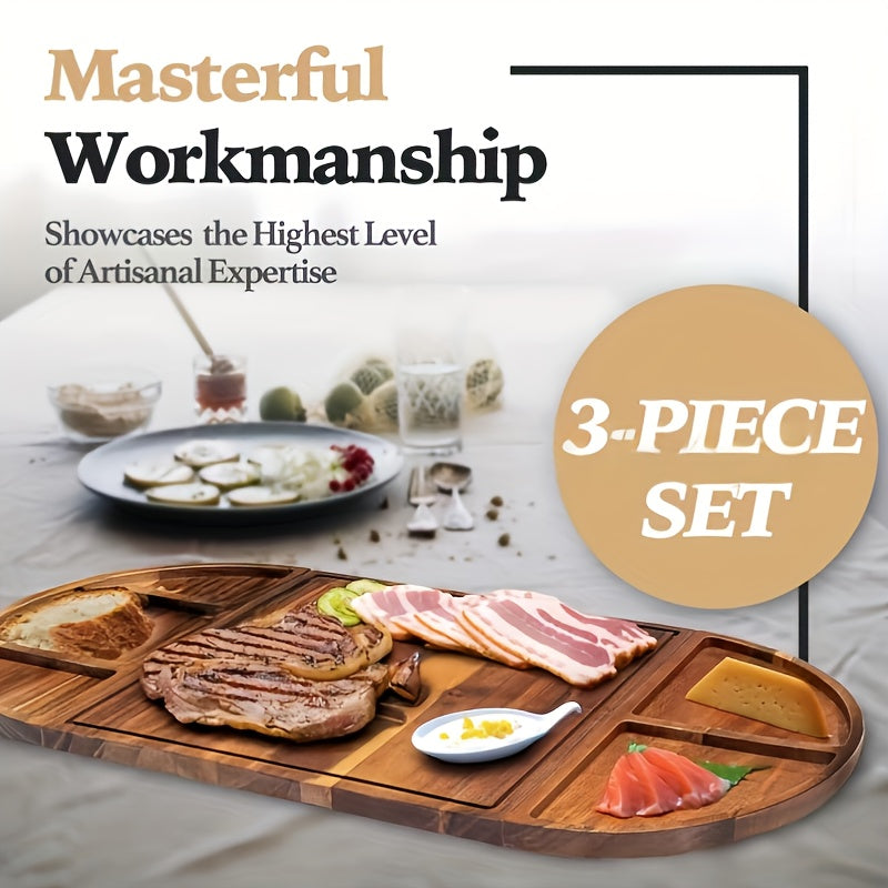 Large Acacia Wood Serving Board - Wood Cheese & Charcuterie Platter with Semi-Circular Edges, Expandable Food Tray for Weddings, Parties, Housewarming Gifts - Grain & Dining Board ( for & Cooked Foods)