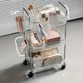 3/4 Tier Rolling Storage Cart with Hanging Storage Boxes, Multifunctional Utility Cart, Acrylic Material & Modern Minimalist Transparent Design, Alloy Frame Handle & 360° Rotating Silent Roller, Snack Cart for Dorm, Bathroom, Bar, Kitchen