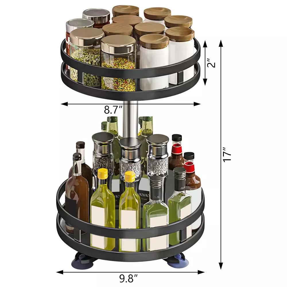 Kitchen Essential – Lazy Susan Organizer Spice Rack - 2 3 Tier Height Adjustable Spice Organization for Cabinet, Metal Seasoning Organizer Lazy Turntable Spice Organizer for Table Top Pantry