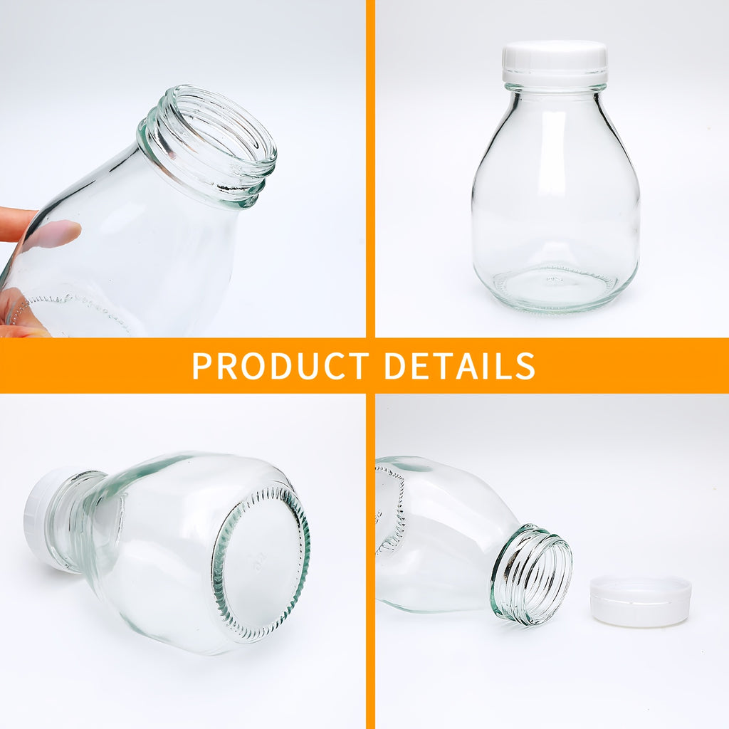4/8/12/16pcs 11 Oz Glass Bottles, Glass Milk Bottles with Lids, Vintage Breakfast Shake Container, Vintage Drinking Bottles