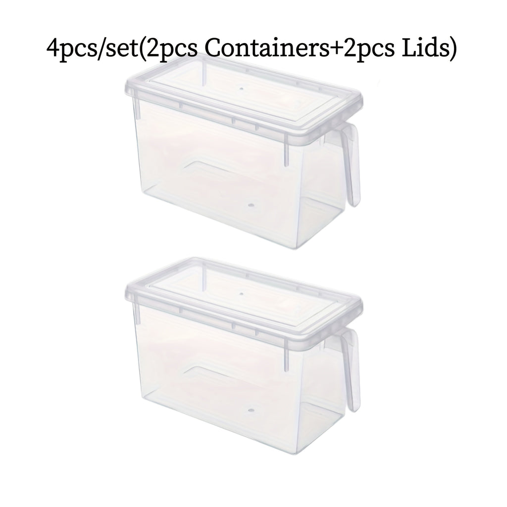 [Durable Food Organizer Bins] 6pcs (3pcs Boxes And 3pcs Lids) Refrigerator Storage Containers With Handles - Durable Plastic Food Organizer Bins For Fruits, Vegetables, Grains, Meats And Drinks, Easy-To-Move Design For Efficient Kitchen And Fridge Organiz