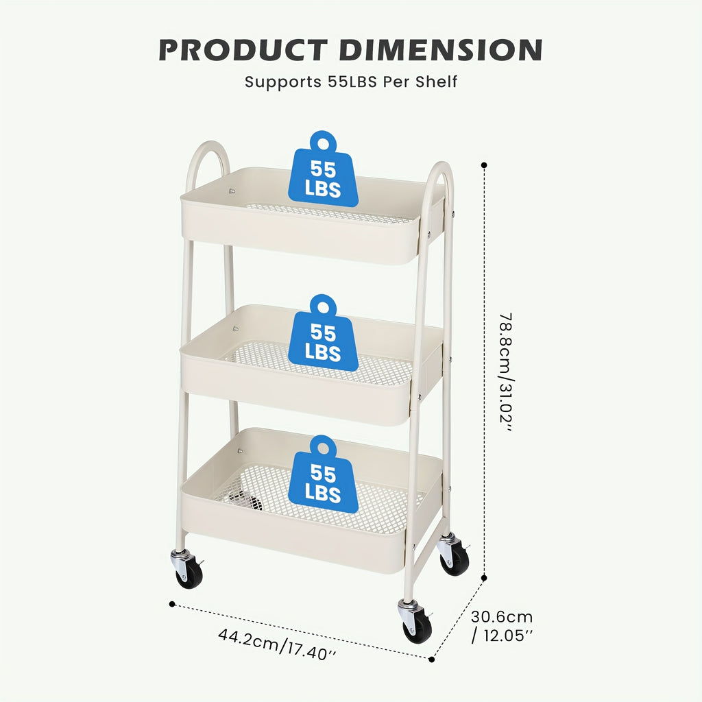 Smart 3 Tier Adjustable Home Storage Rack – durable multi-purpose storage, 3 Tier Rolling Storage Cart Metal Trolley Utility Cart With Wheels Hooks Easy Assembly, designed for American homes, daily convenience and practical gifting