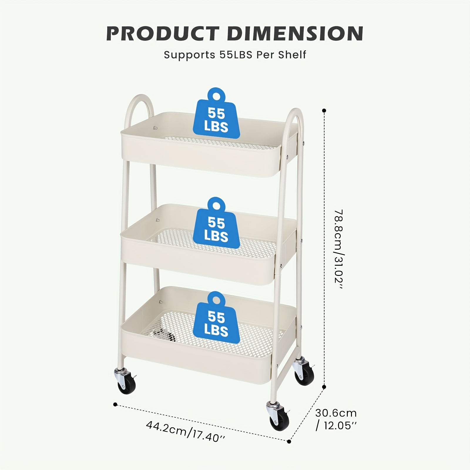 Smart 3 Tier Adjustable Home Storage Rack – durable multi-purpose storage, 3 Tier Rolling Storage Cart Metal Trolley Utility Cart With Wheels Hooks Easy Assembly, designed for American homes, daily convenience and practical gifting