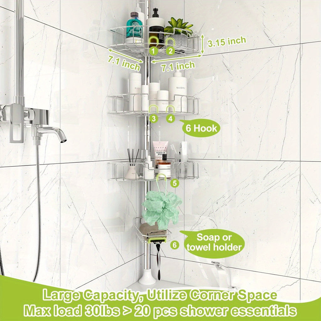 Versatile Home Storage Organizer – space-saving everyday organization, YeYeBest Shower Caddy Corner Tension Pole 39-125 Inch Stainless Steel Adjustable Floor to Ceiling, designed for American homes, daily convenience and practical gifting