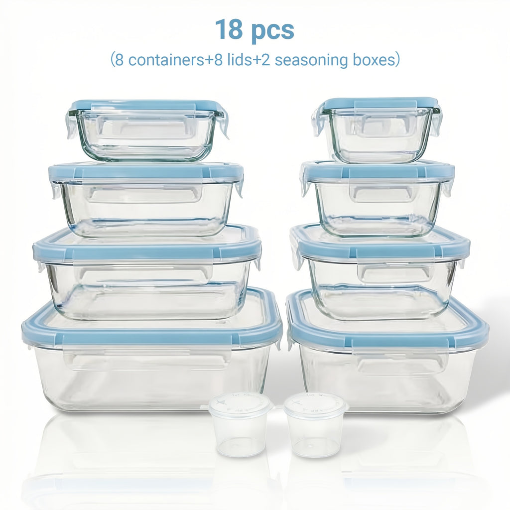 Kitchen Essential – [Glass Food Storage Set] 18pcs Sealed Glass Food Storage Gift Box Set, with Air Holes on The Lids, Perfect for Salads, Fruits, Vegetables And Sandwiches, Lunch Box | Seal