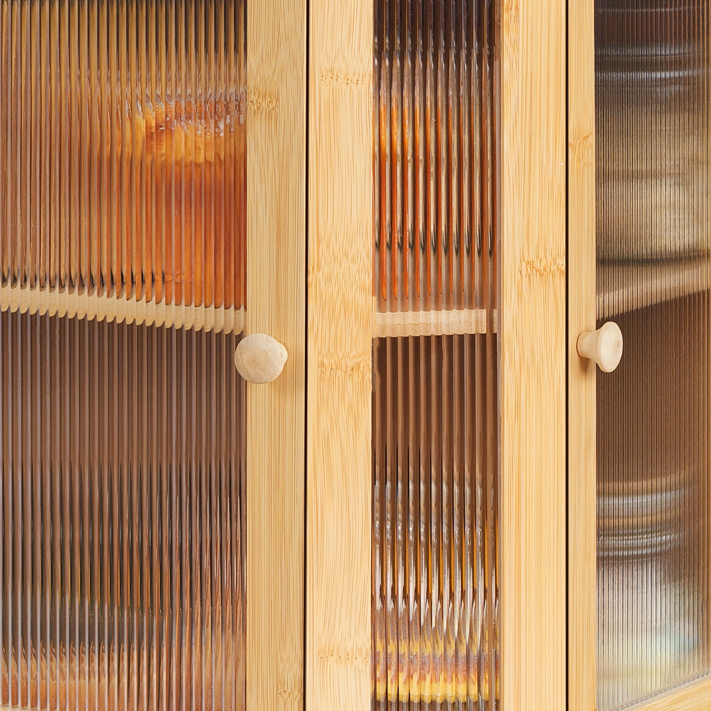 Corner Bread Box For Kitchen Counter, Bamboo Wood Large Capacity Bread Storage Bin With Dual Rippled Acrylic Doors, For Kitchen Food Storage, Natural