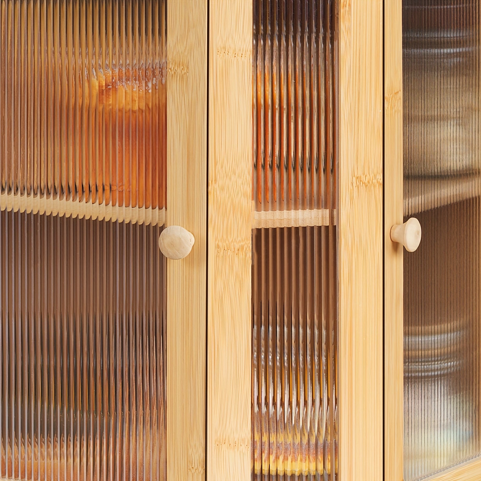 Corner Bread Box For Kitchen Counter, Bamboo Wood Large Capacity Bread Storage Bin With Dual Rippled Acrylic Doors, For Kitchen Food Storage, Natural