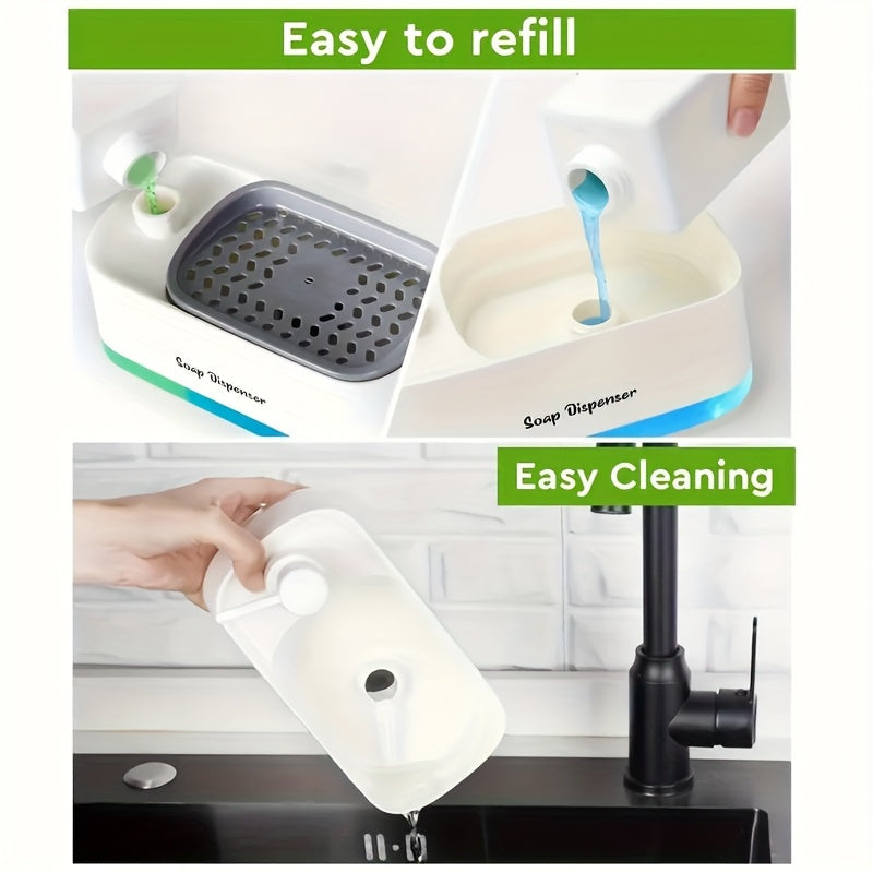 1pc Multi-Function Soap Dispenser with Built-In Sponge Holder - Leak-Proof Battery-Free Pump, Space-Saving Hygienic Hands-Free Design for Kitchen & Bathroom Countertop Organizer - Durable Rectangular Soap Dispensers for or Gift