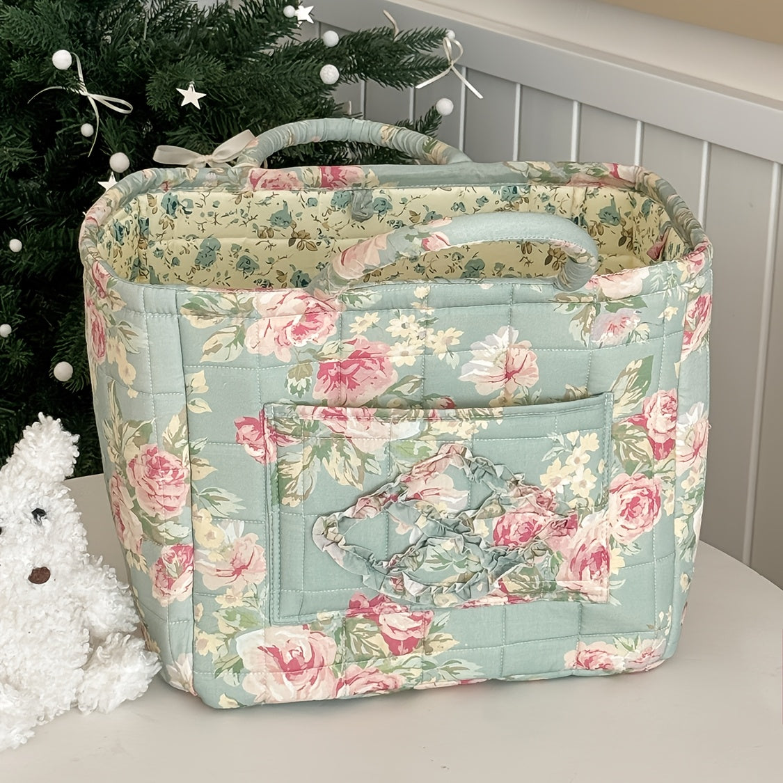 Storage Bins – Large Floral Series Storage Basket Vintage Quilted Floral Portable