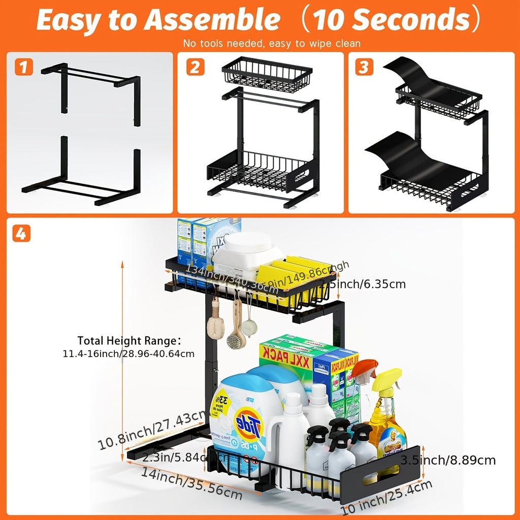 Kitchen Essential – Under Sink Organizers, Metal Pull Out Under Sink Organizers And Storage Shelves with Sliding Drawer, Under Sink Storage for Kitchen, Bathroom (1pack/2pack) for Modern US