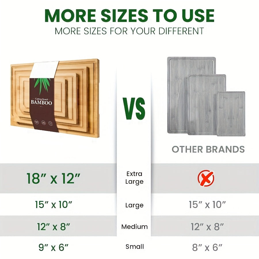 4pcs Oversized Bamboo Chopping Board Set | Durable with Juice Tank Design, Suitable for Meat, Vegetables, and Fruits | Ideal Mother'S Day/Father'S Day Gifts, Essential Kitchen Tools for Family and Friends