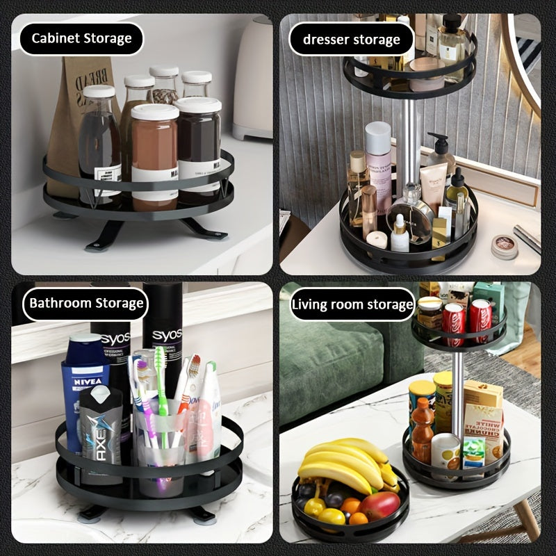 Revolving Kitchen Spice Rack Organizer Rotatable Detachable Turnable Spice Rack Seasoning Organizer Adjustable Height with Suction Cup Feet for Cabinet Kitchen Refrigerator Bathroom Pantry Countertop Vanity (Single Layer)