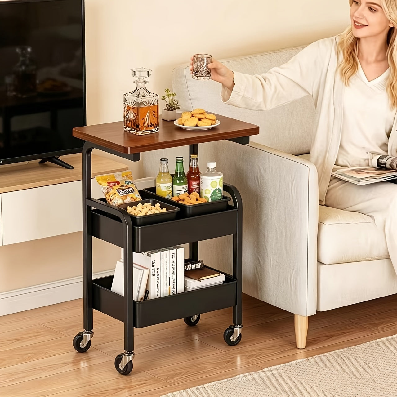3-Tier Heavy-Duty Metal Rolling Kitchen Cart with 3-Tier Shelves, Mobile Storage Cart Suitable for Small Spaces, Assembly, Space-Saving for Pantry, Apartment, - Sturdy Multi- Cart