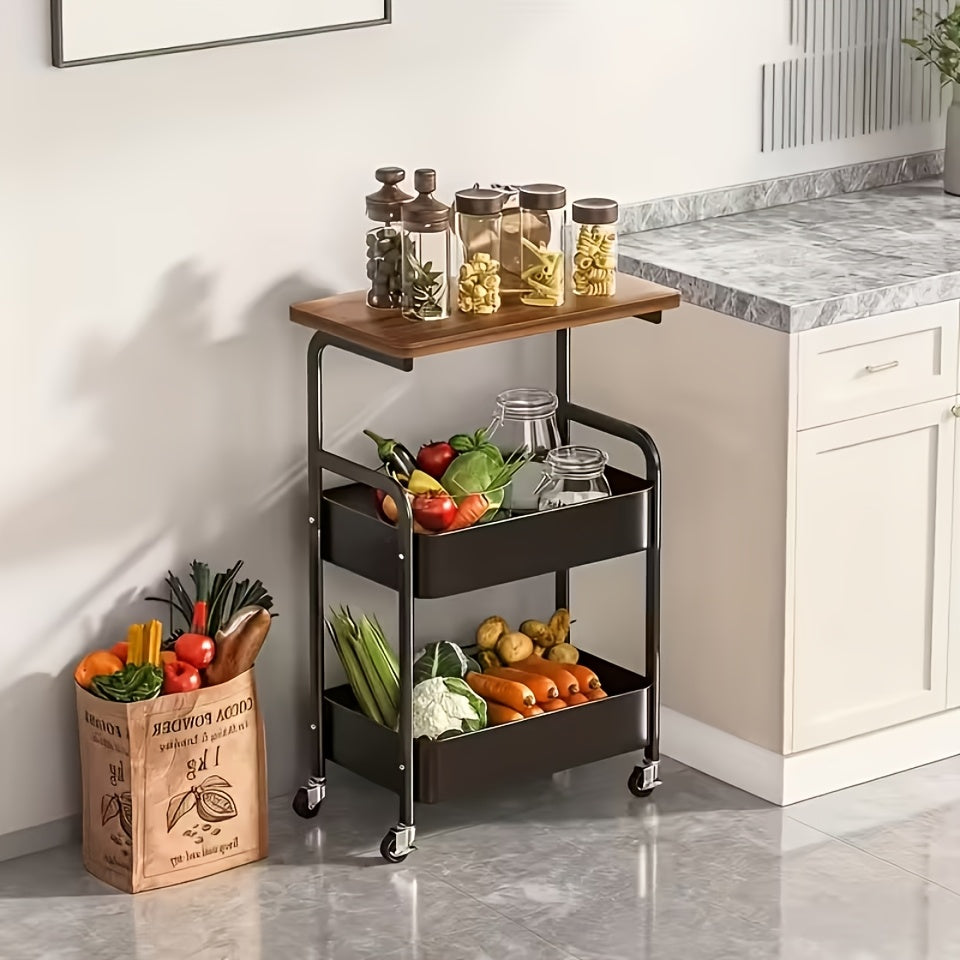 Multi-functional Three-Tier Rolling Cart, Multi-purpose Metal Storage Rack, Snack Rack, with Portable Wheels, Suitable for Kitchen, Home, or Office Use, Office Storage and Organization Rolling Cart, Standing Shelf